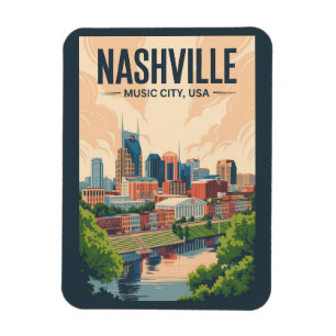 Íman Nashville Tennessee Skyline Viagem Art Vintage