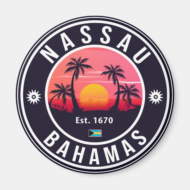Íman Nassau Bahamas Retro Souvenirs Sunset 80 (Frente)