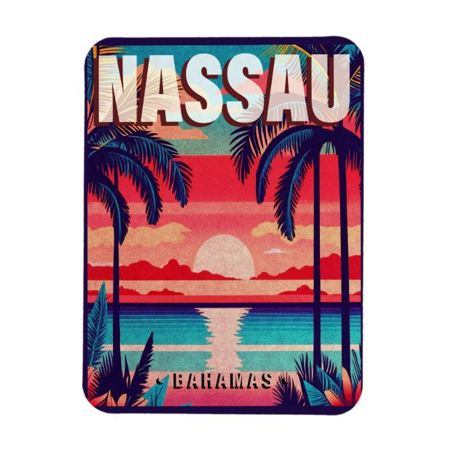 Íman Nassau Bahamas Retro Sunset Souvenir 1950 (Vertical)