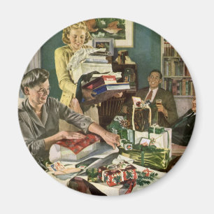 Íman Natais vintages, Feliz Presente de Embalagem Famil