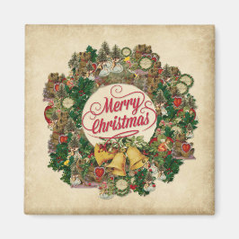 Íman Natais vintages Wreath (Feliz Natal)