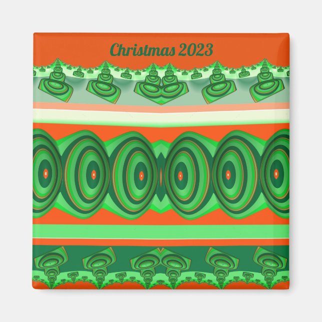 Íman NATAL 2023 ~ 3D Vermelho Verde Fractal branco ~ (Frente)