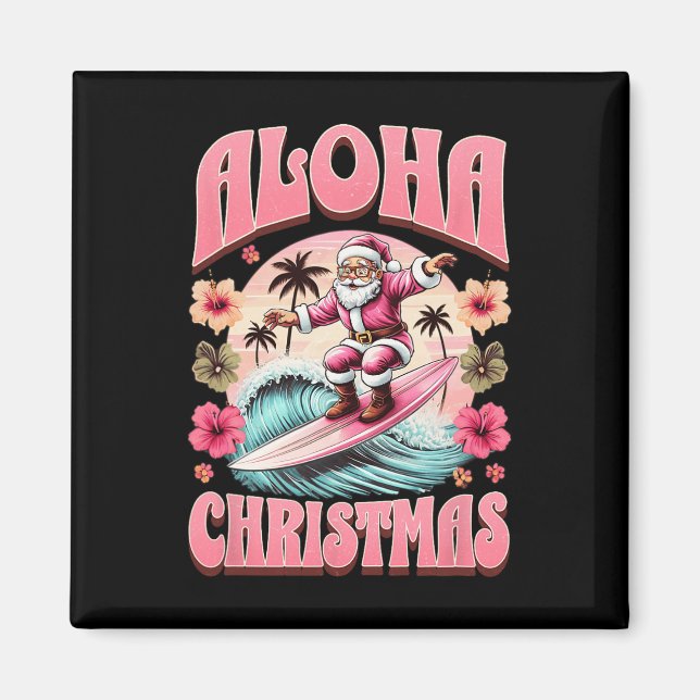 Íman Natal Aloha Papai Noel Surfando Mele Havaiano  (Frente)