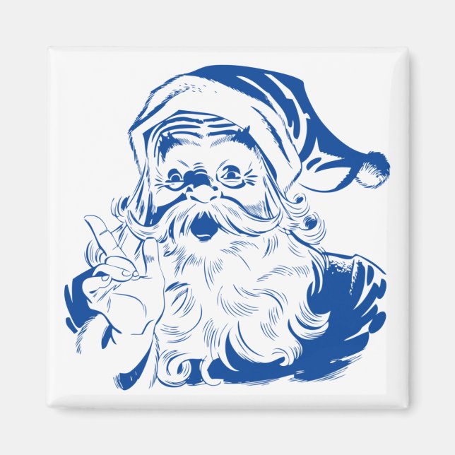 Íman Natal Antigo, Alegre Papai Noel Azul Retro (Frente)
