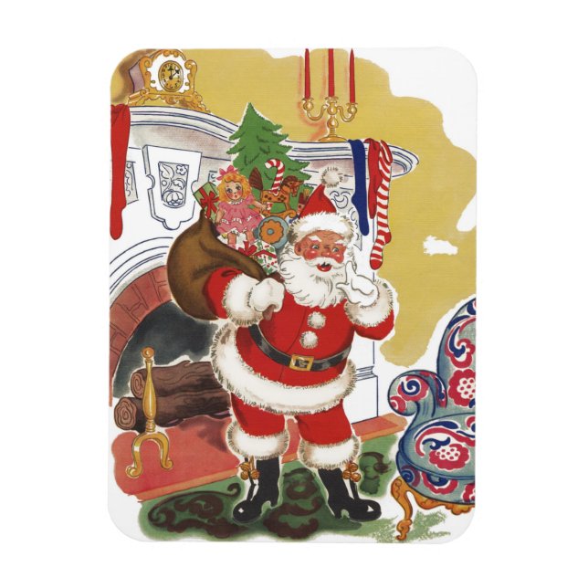 Íman Natal Antigo, Alegre Papai Noel com Presentes (Vertical)