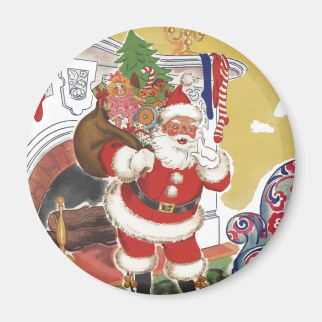 Íman Natal Antigo, Alegre Papai Noel com Presentes (Frente)