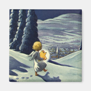 Íman Natal Antigo, Anjo da Neve Caminhando com uma Estr