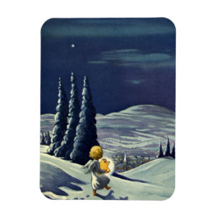 Íman Natal Antigo, Anjo da Neve Caminhando com uma Estr