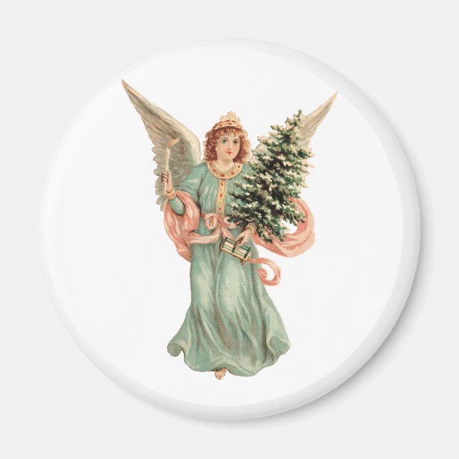 Íman Natal Antigo, Anjo Vitoriano com Árvore (Frente)