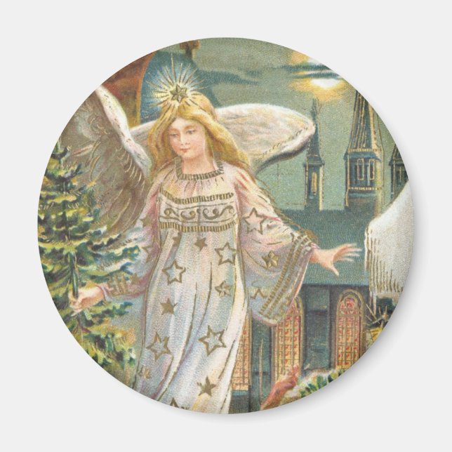 Íman Natal Antigo, Anjo Vitoriano com Árvore (Frente)