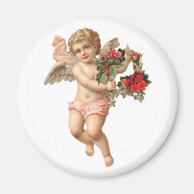 Íman Natal Antigo, Anjo Vitoriano com Grinalda Floral (Frente)