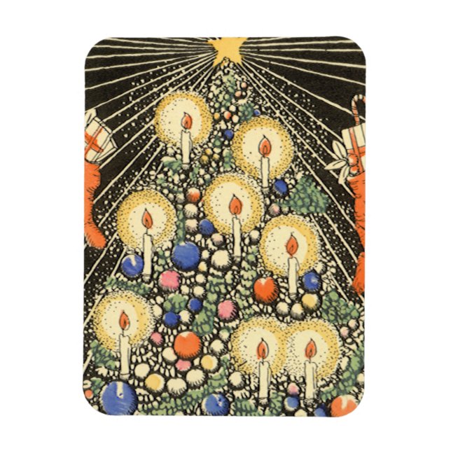 Íman Natal Antigo, Árvore com Velas e uma Estrela (Vertical)