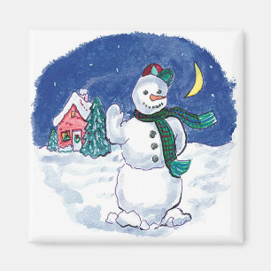 Íman Natal Antigo Boneco de Neve Acenando