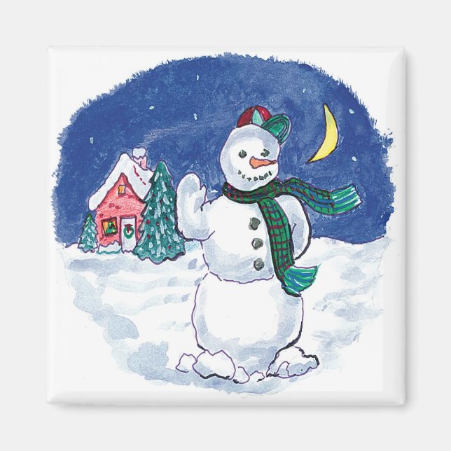 Íman Natal Antigo Boneco de Neve Acenando (Frente)