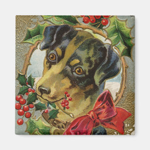 Íman Natal Antigo, Cachorrinho Dachshund com Azevinho