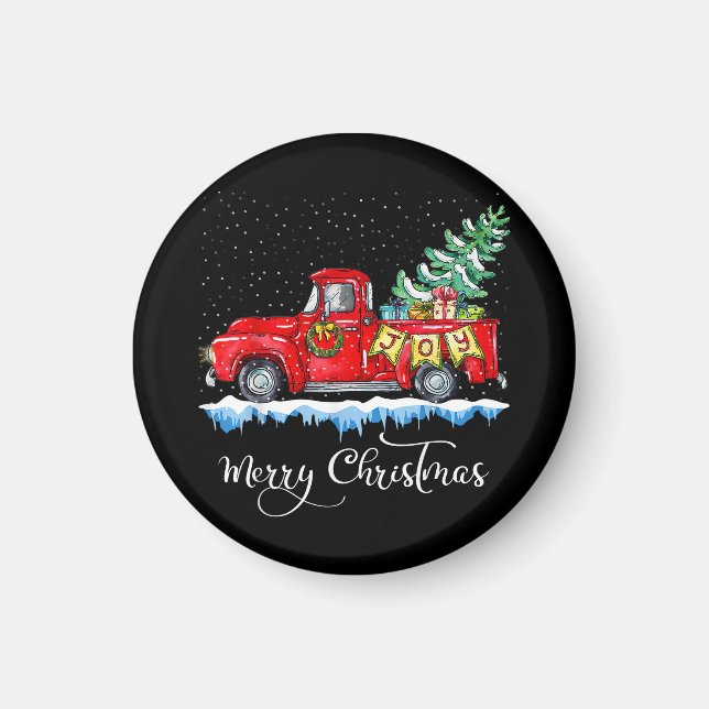 Íman Natal Antigo Caminhão Vermelho Alegre Natal Antigo (Frente)