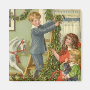 Íman Natal Antigo, Crianças Vitorianas Decorando