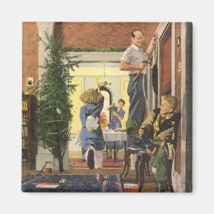 Íman Natal Antigo, Família Decorando a Casa