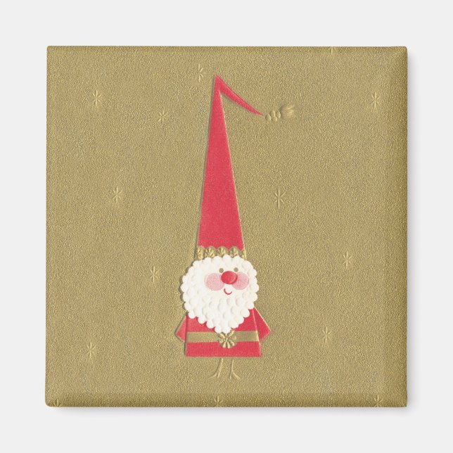 Íman Natal Antigo, Gnomo do Papai Noel Fofo em Dourado (Frente)