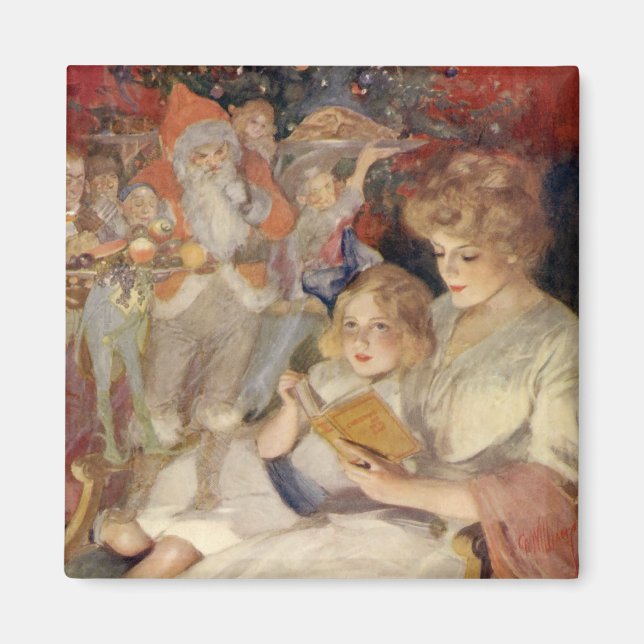 Íman Natal Antigo, Mãe Lendo História da Hora de Dormir (Frente)