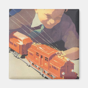 Íman Natal Antigo, Menino Brincando com Trem de Brinque