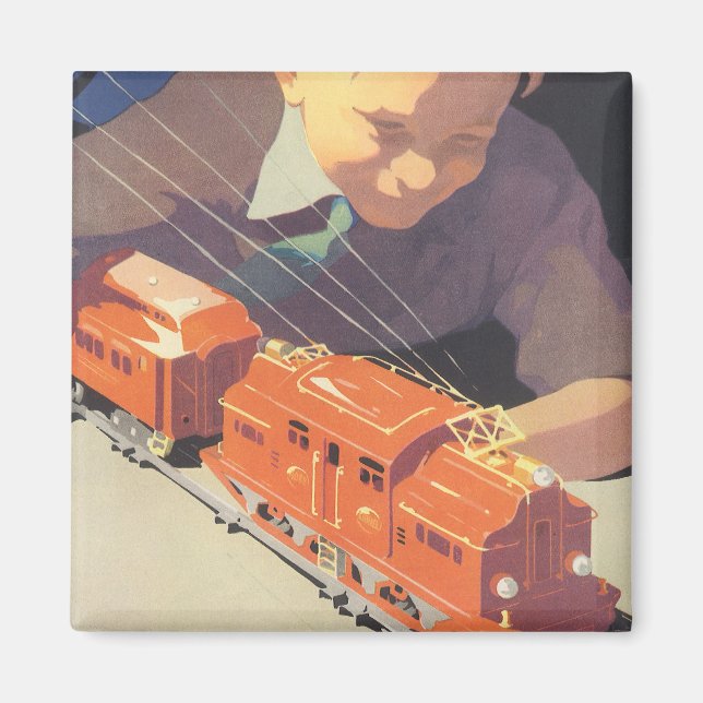 Íman Natal Antigo, Menino Brincando com Trem de Brinque (Frente)