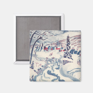Íman Natal Antigo, Paisagem de Neve com Vila de Inverno