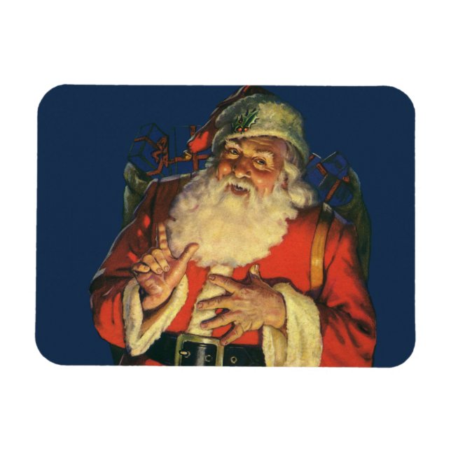 Íman Natal Antigo, Papai Noel Alegre com Brinquedos (Horizontal)