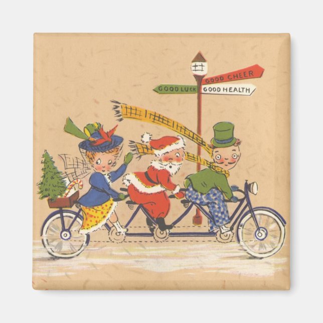 Íman Natal Antigo, Papai Noel andando de bicicleta (Frente)