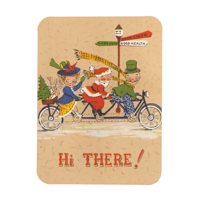 Íman Natal Antigo, Papai Noel andando de bicicleta (Vertical)