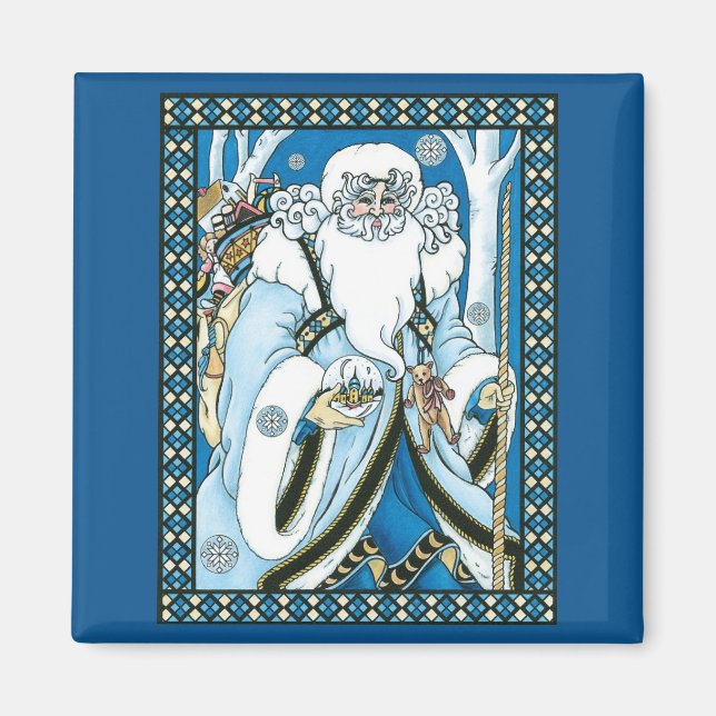 Íman Natal Antigo, Papai Noel Azul com Globo de Neve (Frente)