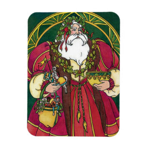 Íman Natal Antigo, Papai Noel com Folhas de Azevinho