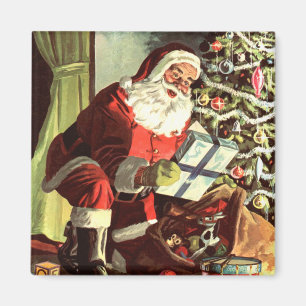 Íman Natal Antigo, Papai Noel Retro com Presentes