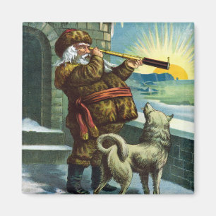 Íman Natal Antigo Papai Noel Telescópio Cachorro Pôr do