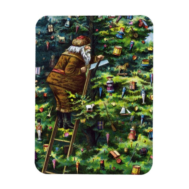 Íman Natal Antigo, Papai Noel Vitoriano com Árvore (Vertical)