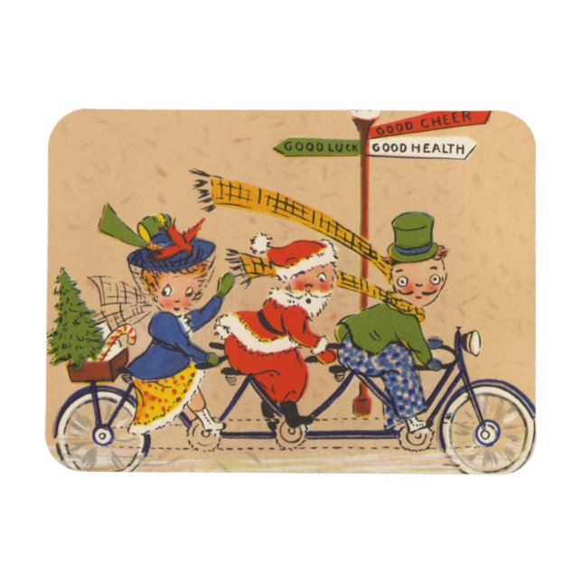 Íman Natal Antigo, Papai Noel Vitoriano de Bicicleta (Horizontal)
