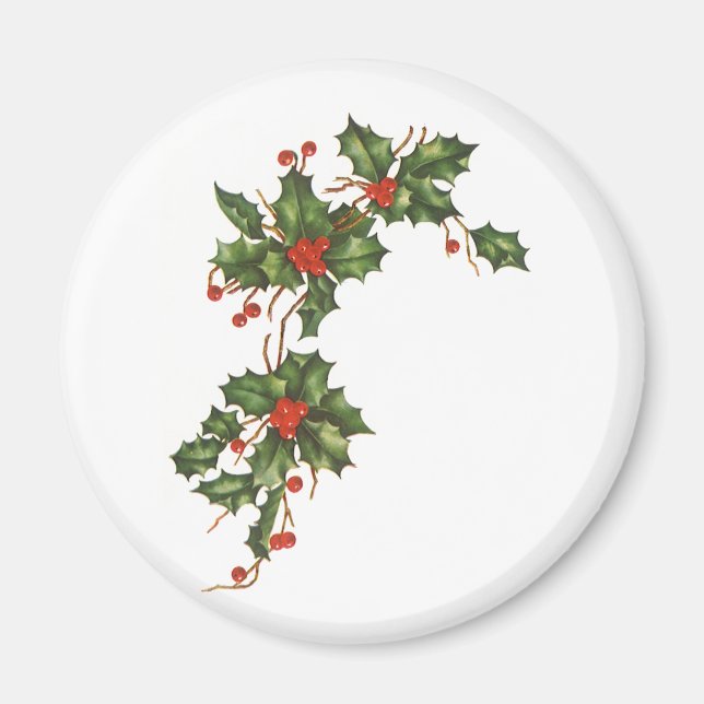 Íman Natal Antigo, Planta de Azevinho com Bagas Vermelh (Frente)