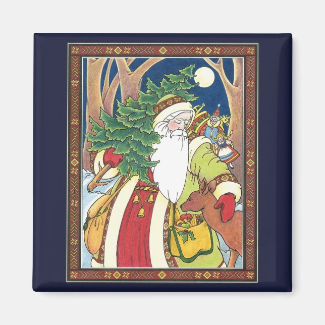 Íman Natal Antigo, Veado do Papai Noel na Floresta (Frente)