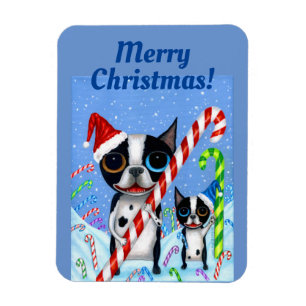 Íman Natal Boston Terrier Cogs Candy Cane Santa Hat