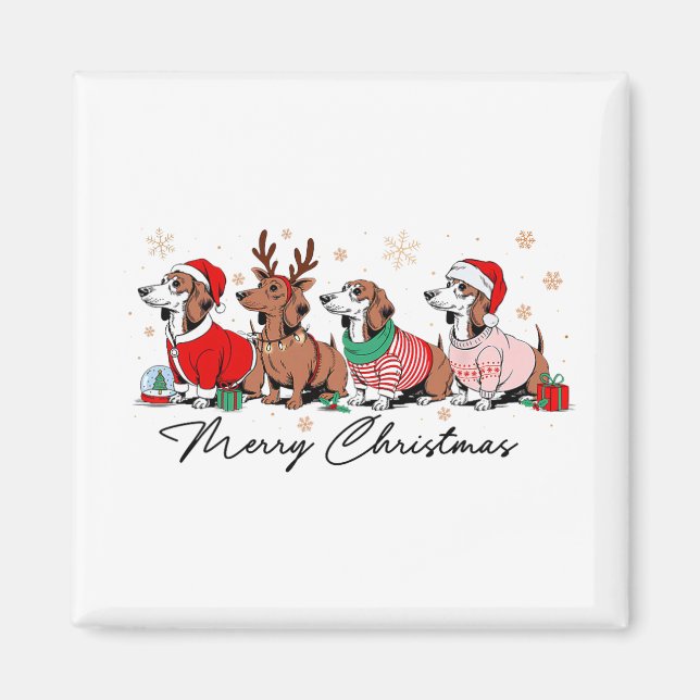 Íman Natal Cachorrinho Weenie Engraçado Dachshund Fofo  (Frente)