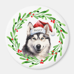 Íman Natal Cachorro Siberian Husky Santa Hat Holiday