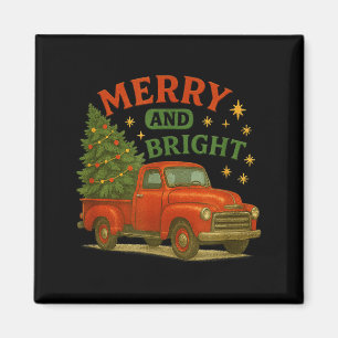 Íman Natal Caminhão Vermelho Vintage Alegre e Brilhante