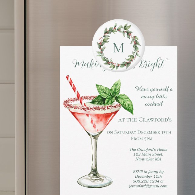 Íman Natal com Monograma de Azevinho Vermelho  (Holly Wreath Magnet)