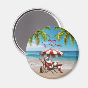 Íman Natal com Papai Noel sob um Guarda-Sol de Praia