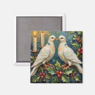 Íman Natal com Pombas Brancas Vintage e Grinalda de Aze