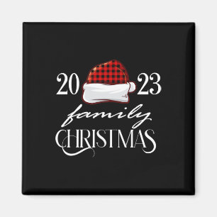 Íman Natal da família 2023 Santa Hat Buffalo Xadrez Ver
