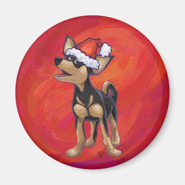 Íman Natal de Chihuahua no Vermelho (Frente)