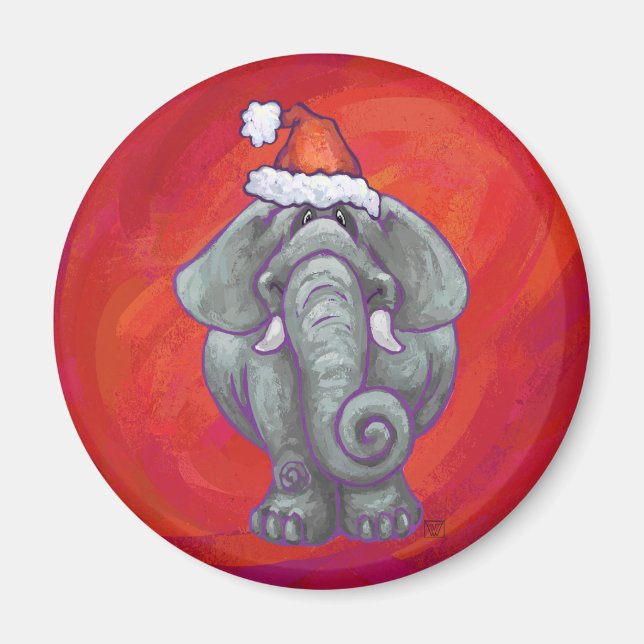 Íman Natal De Elefante Em Vermelho (Frente)