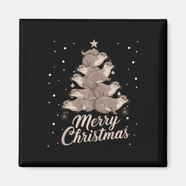 Íman Natal de Feliz de Árvore de Natal Otter Xmas (Frente)