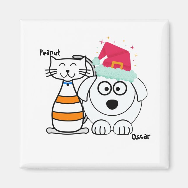 Íman Natal de Gato e Cachorro Personalizado (Frente)